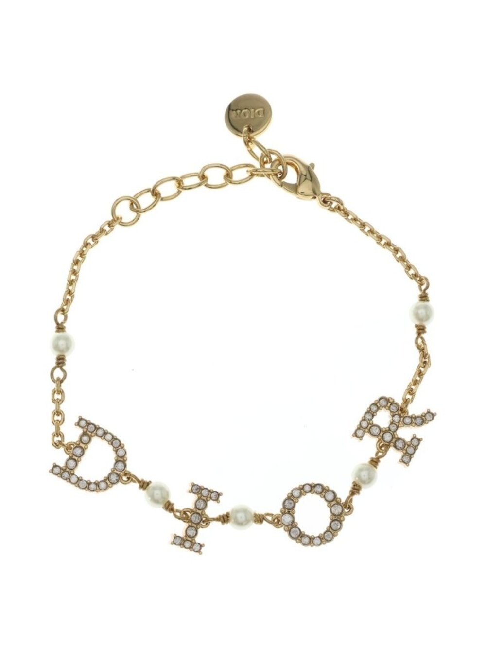 Dior Logo Bracelet Rhinestone Pearl Gold